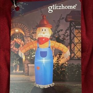 Glitz Home Inflatable Scarecrow with Blue Overalls